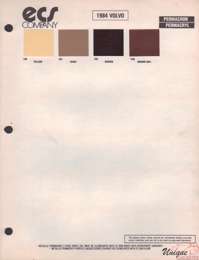 1984 Volvo Paint Charts ECS 1